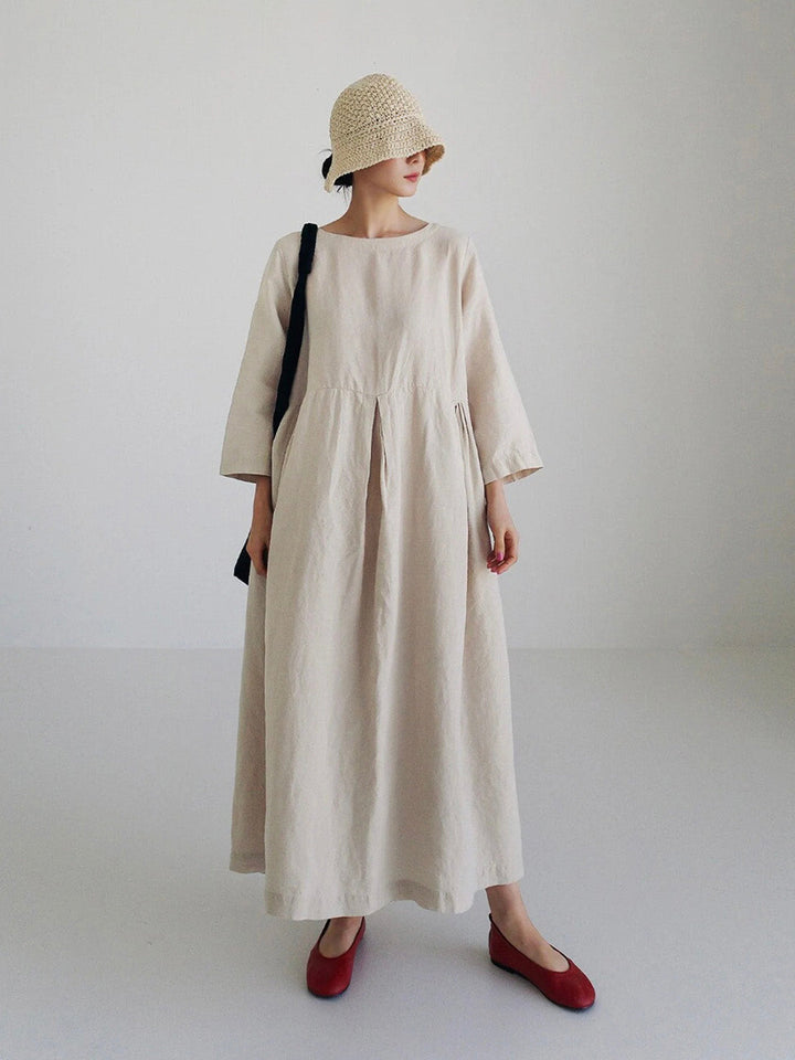 LINA | LOOSE LINEN DRESS WITH SIDE POCKETS