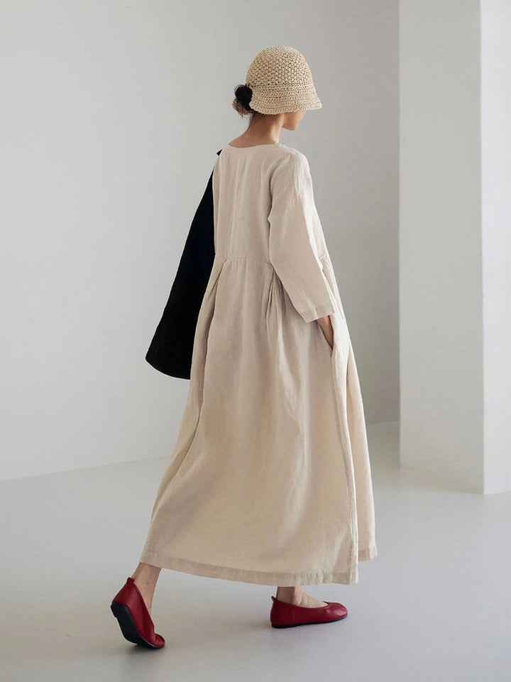 LINA | LOOSE LINEN DRESS WITH SIDE POCKETS