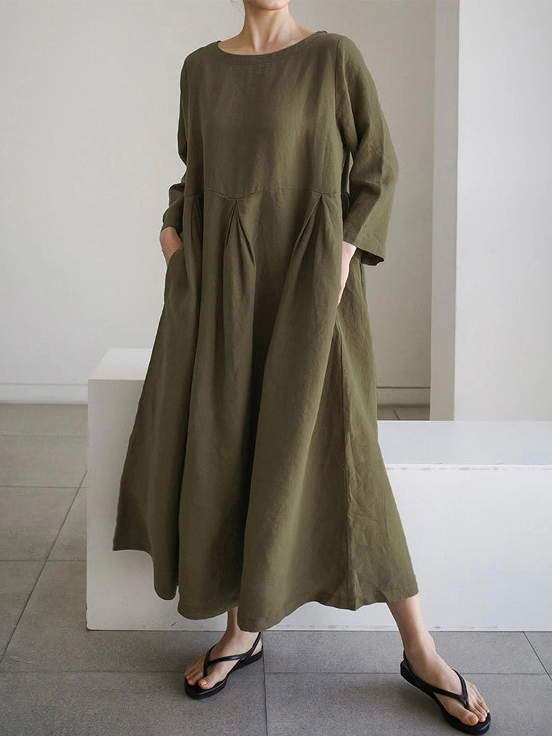 LINA | LOOSE LINEN DRESS WITH SIDE POCKETS