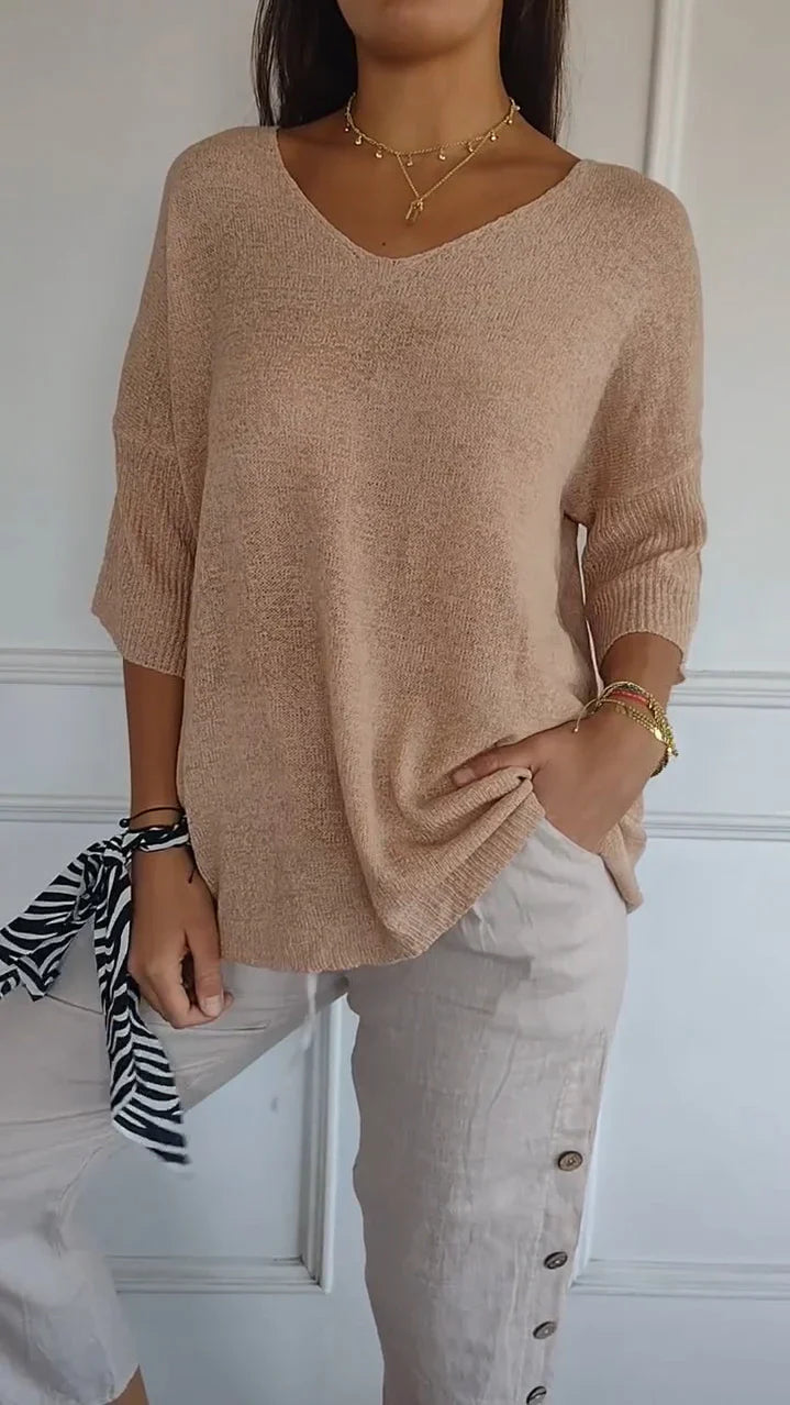 Jenny | Solid Knit Top with V-Neck