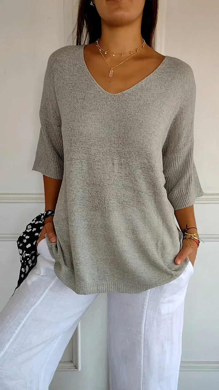 Jenny | Solid Knit Top with V-Neck