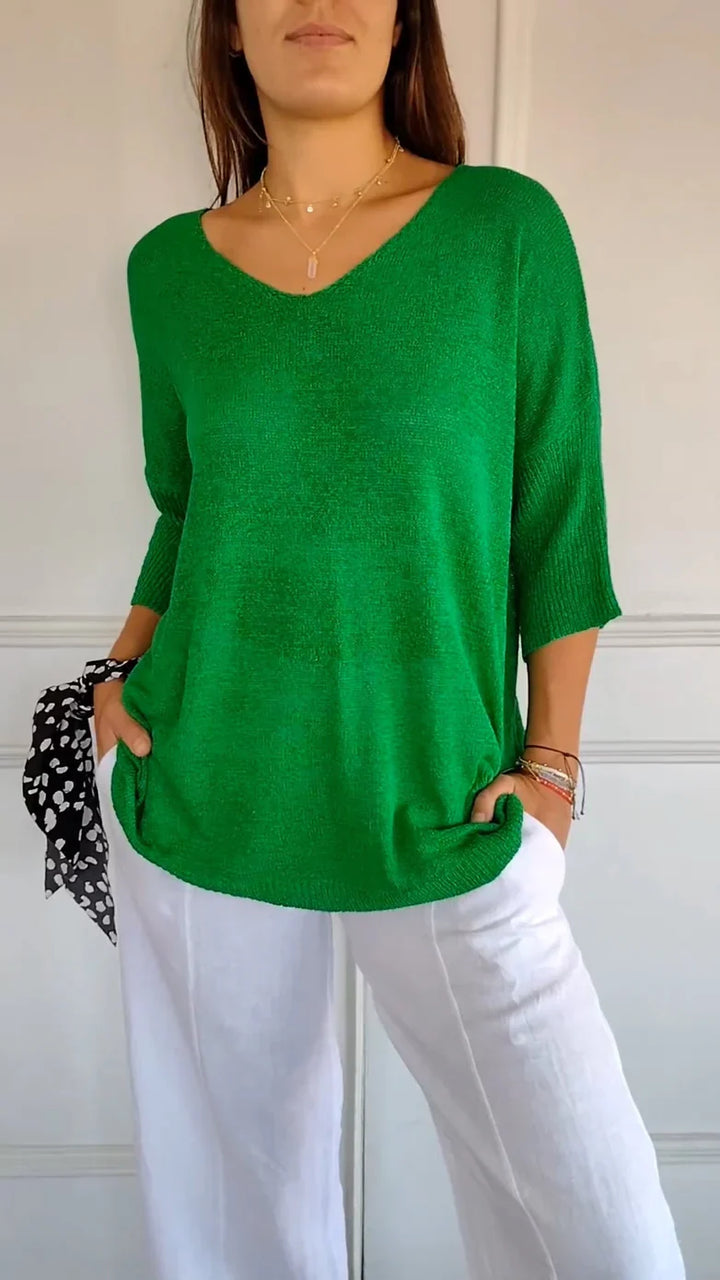 Jenny | Solid Knit Top with V-Neck