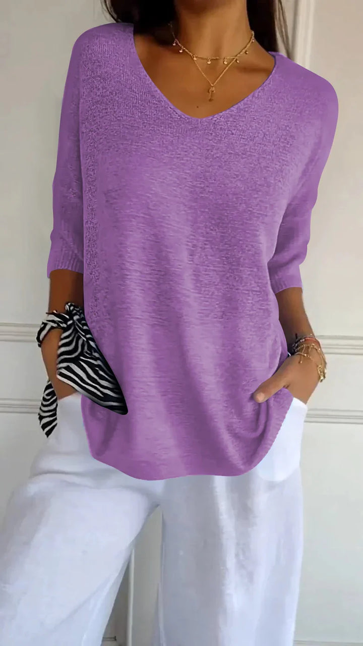 Jenny | Solid Knit Top with V-Neck