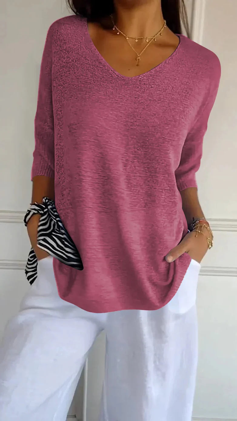 Jenny | Solid Knit Top with V-Neck